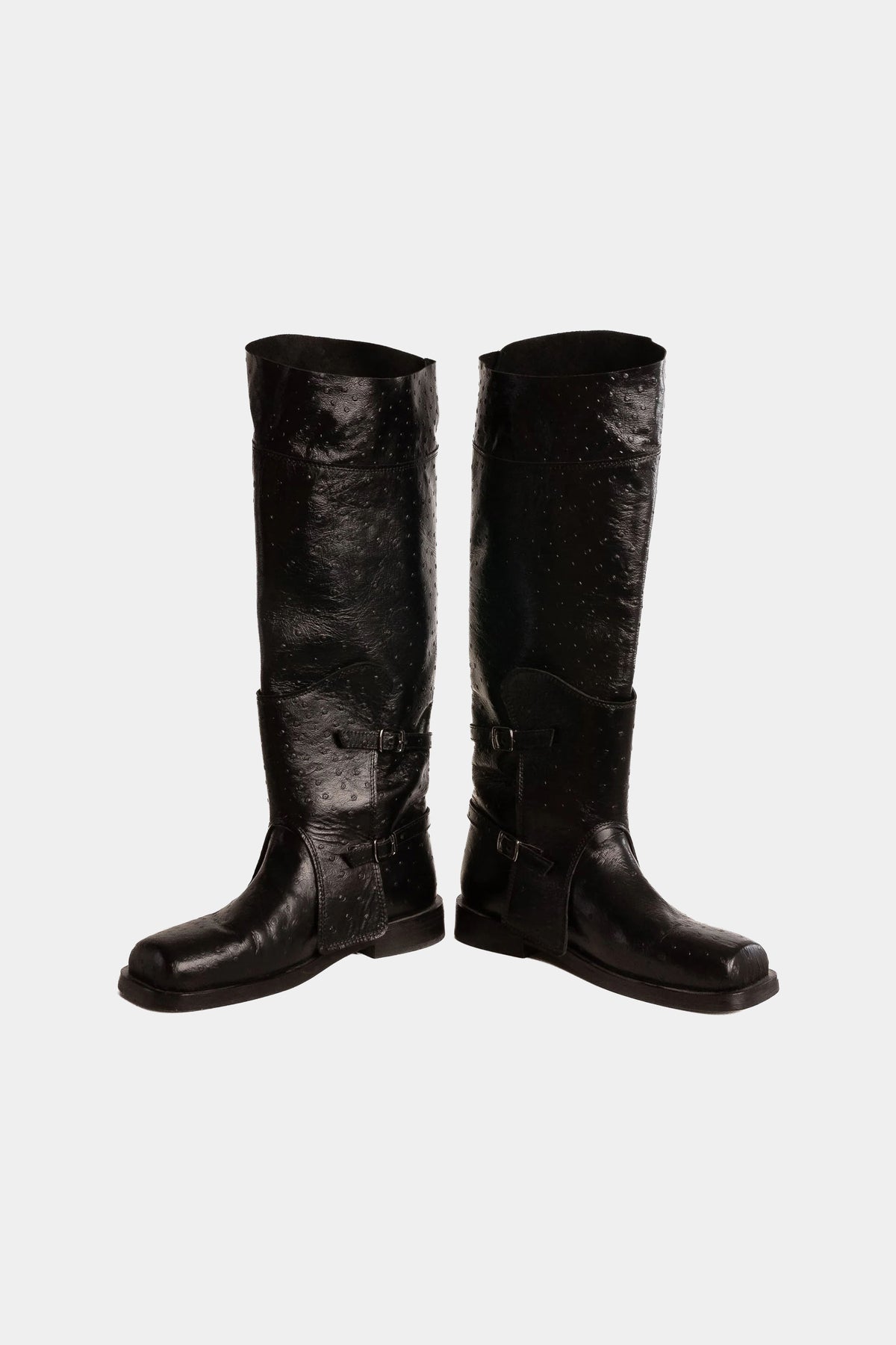 MYUS Cavalieres Jumping Boot point in black ostrich leather with wood sole