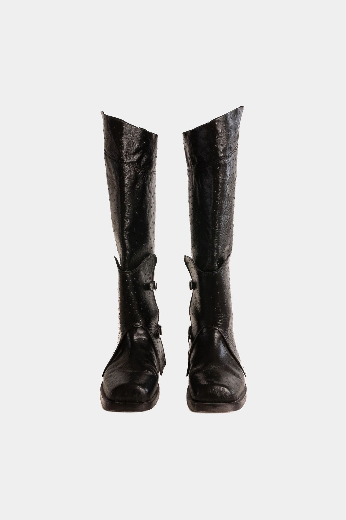 MYUS Cavalieres Jumping Boot in black ostrich leather with wood sole