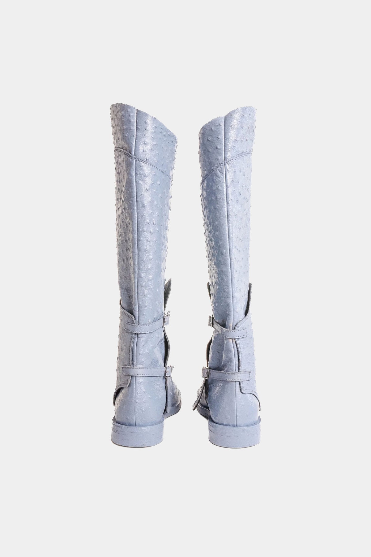 MYUS Cavalieres Jumping Boot back in blue ostrich leather with wood sole