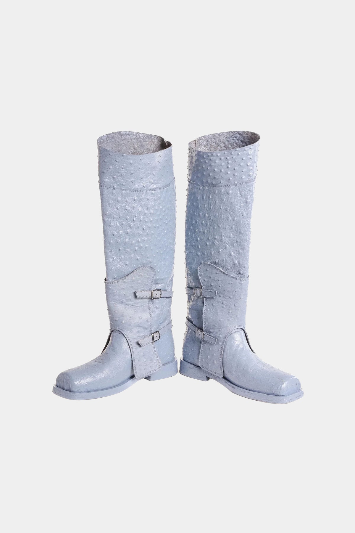 MYUS Cavalieres Jumping Boot point in blue ostrich leather with wood sole