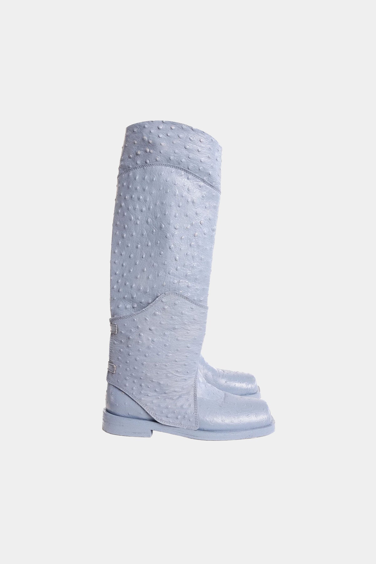 MYUS Cavalieres Jumping Boot side in blue ostrich leather with wood sole