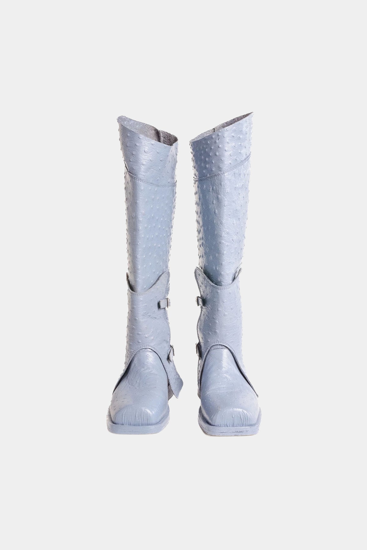MYUS Cavalieres Jumping Boot in blue ostrich leather with wood sole