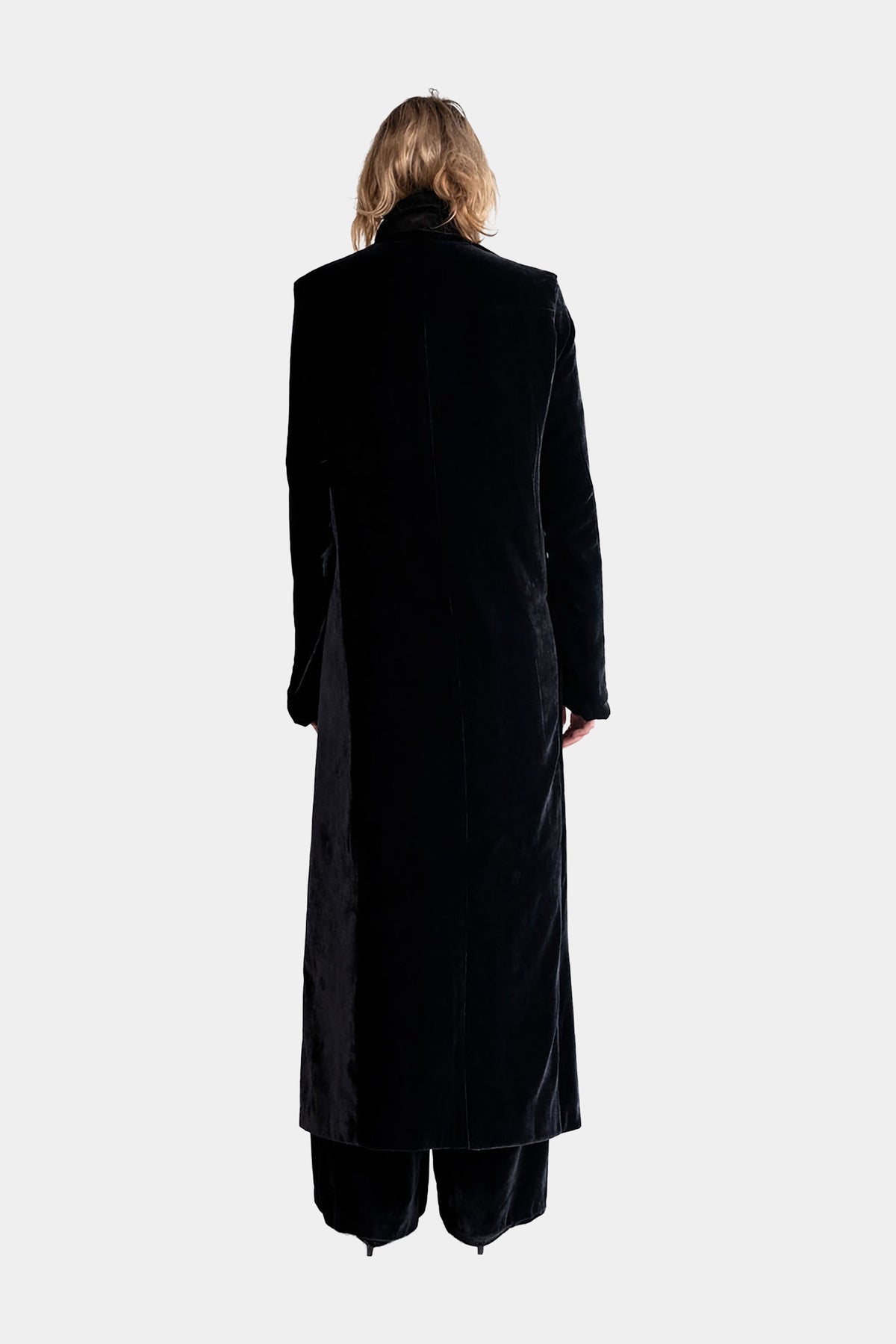 MYUS Arden Evening Coat back in 100% mulberry silk velvet with French vintage buttons