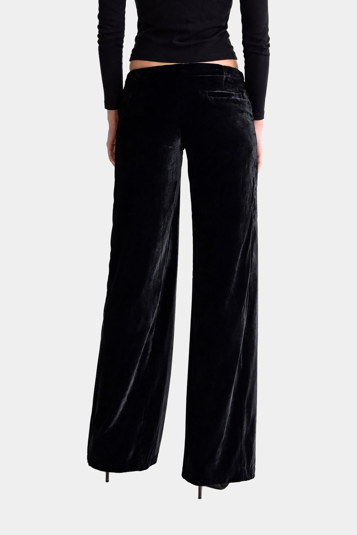 MYUS Arden Trouser back in 100% mulberry silk velvet wide leg silhouette
