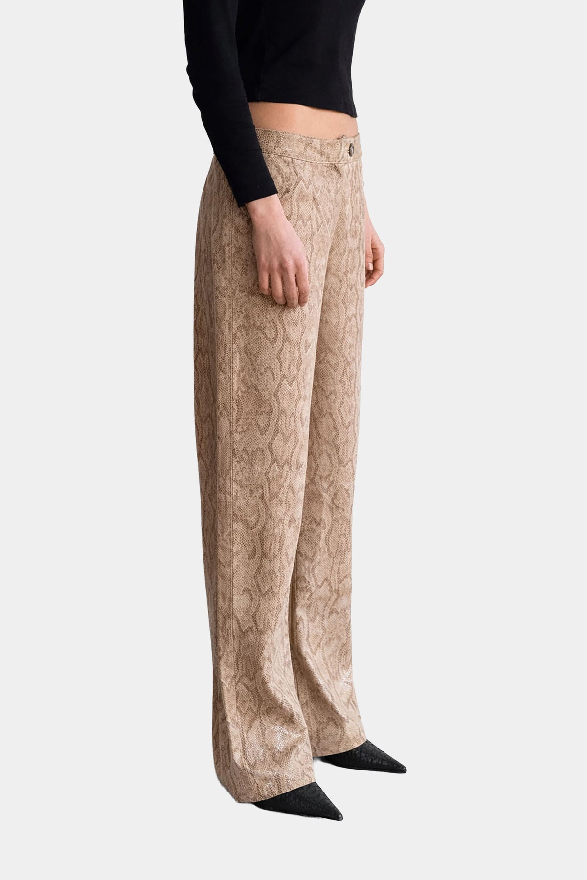 MYUS Python Trouser side in python embossed calfskin leather boot cut silhouette