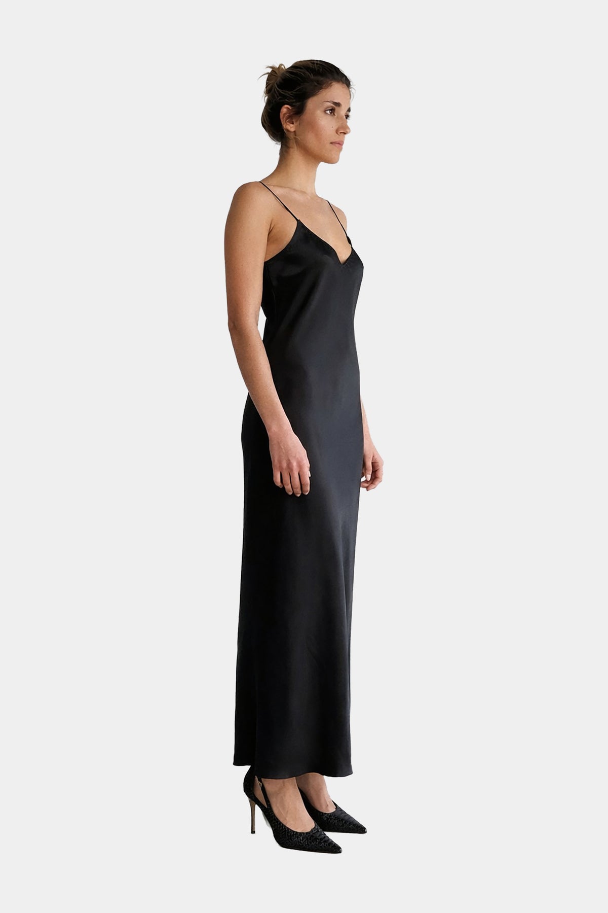 MYUS Simone Slip Evening Dress side in 100% silk charmeuse bias cut
