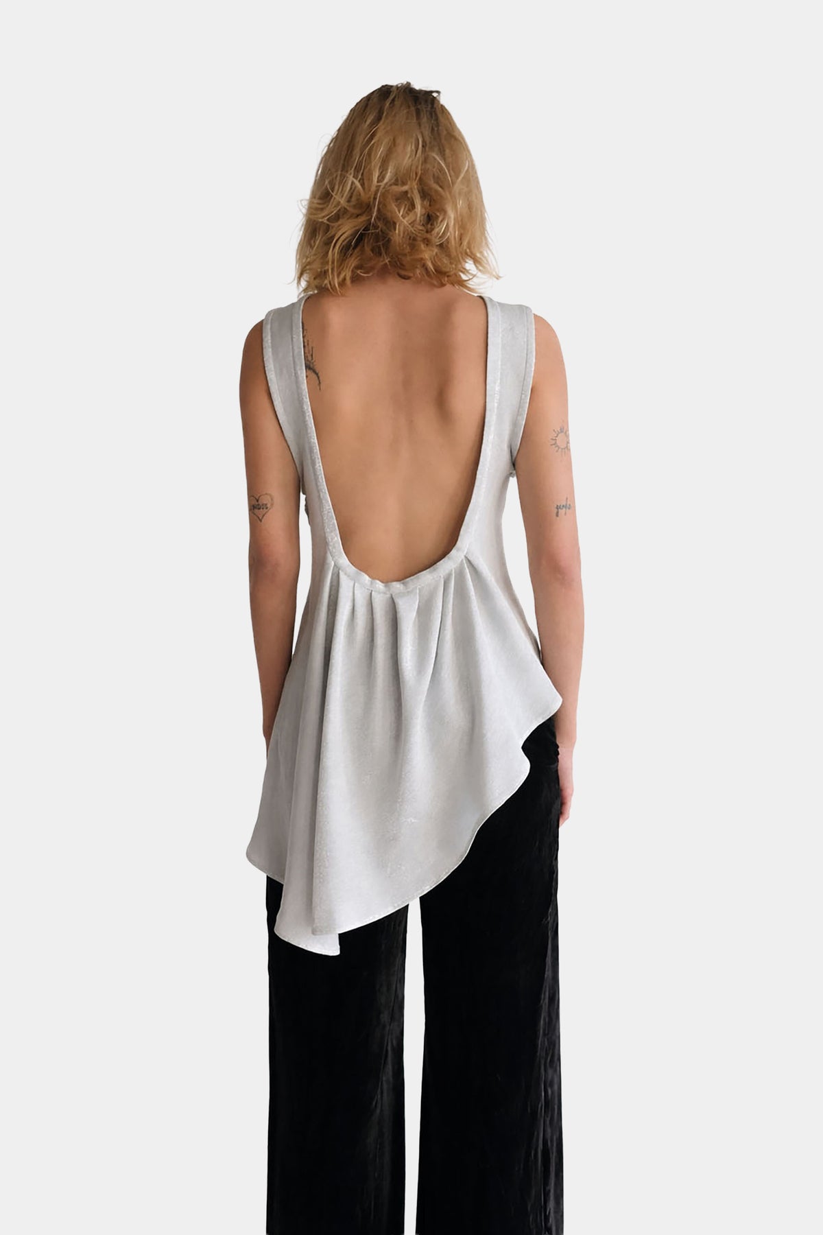 MYUS Vale Tank back zoom in silk cotton with draped asymmetric silhouette