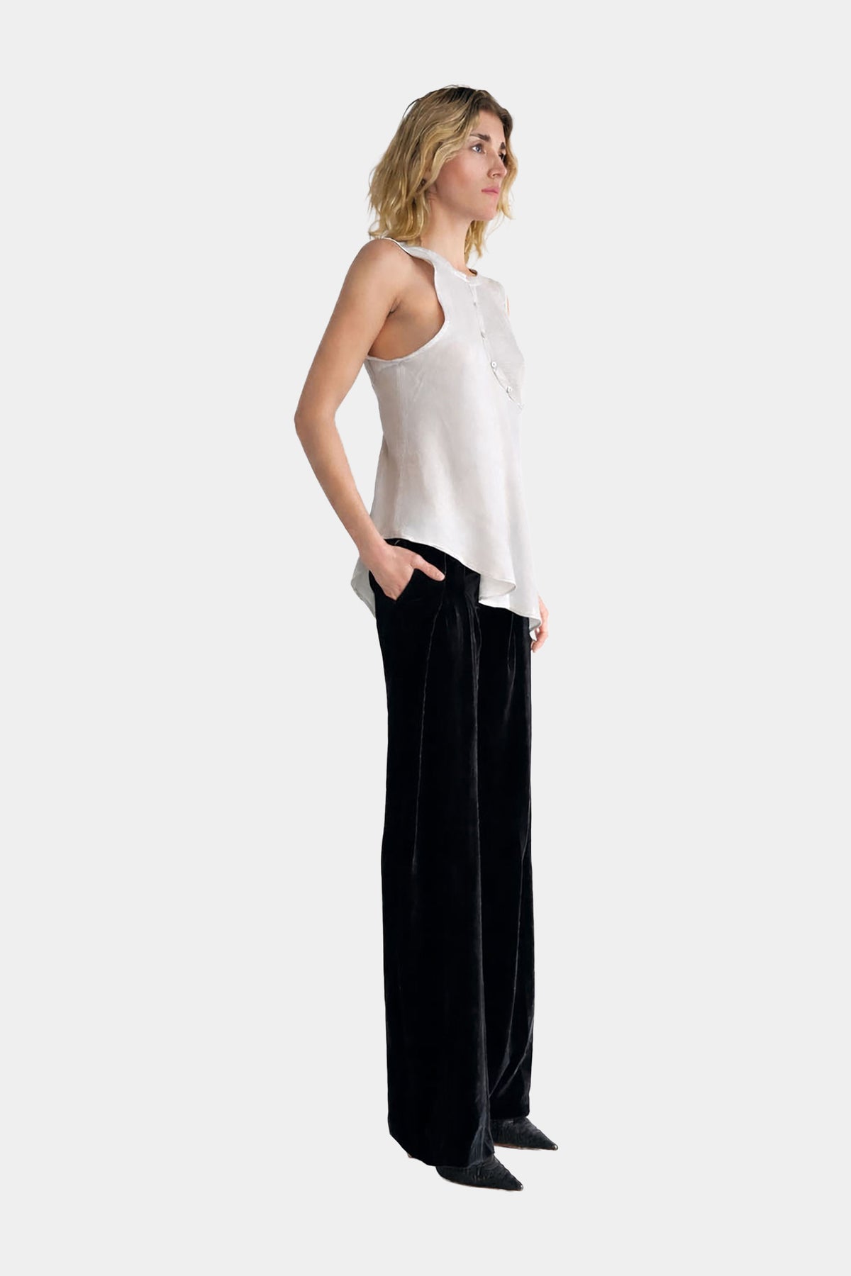 MYUS Vale Tank side in silk cotton with draped asymmetric silhouette