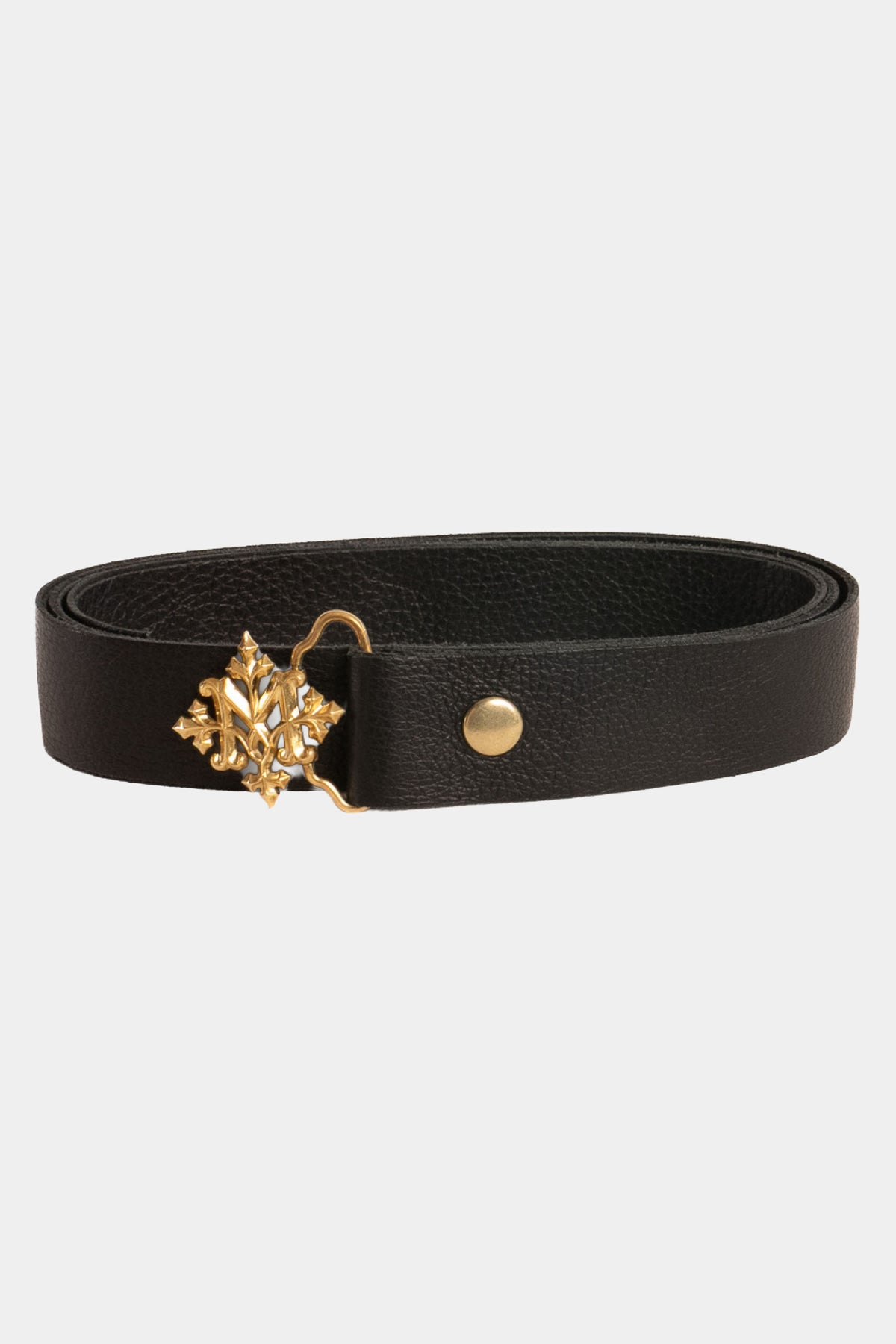 MYUS M Logo Belt in 100% cowhide leather with copper gold plated hardware