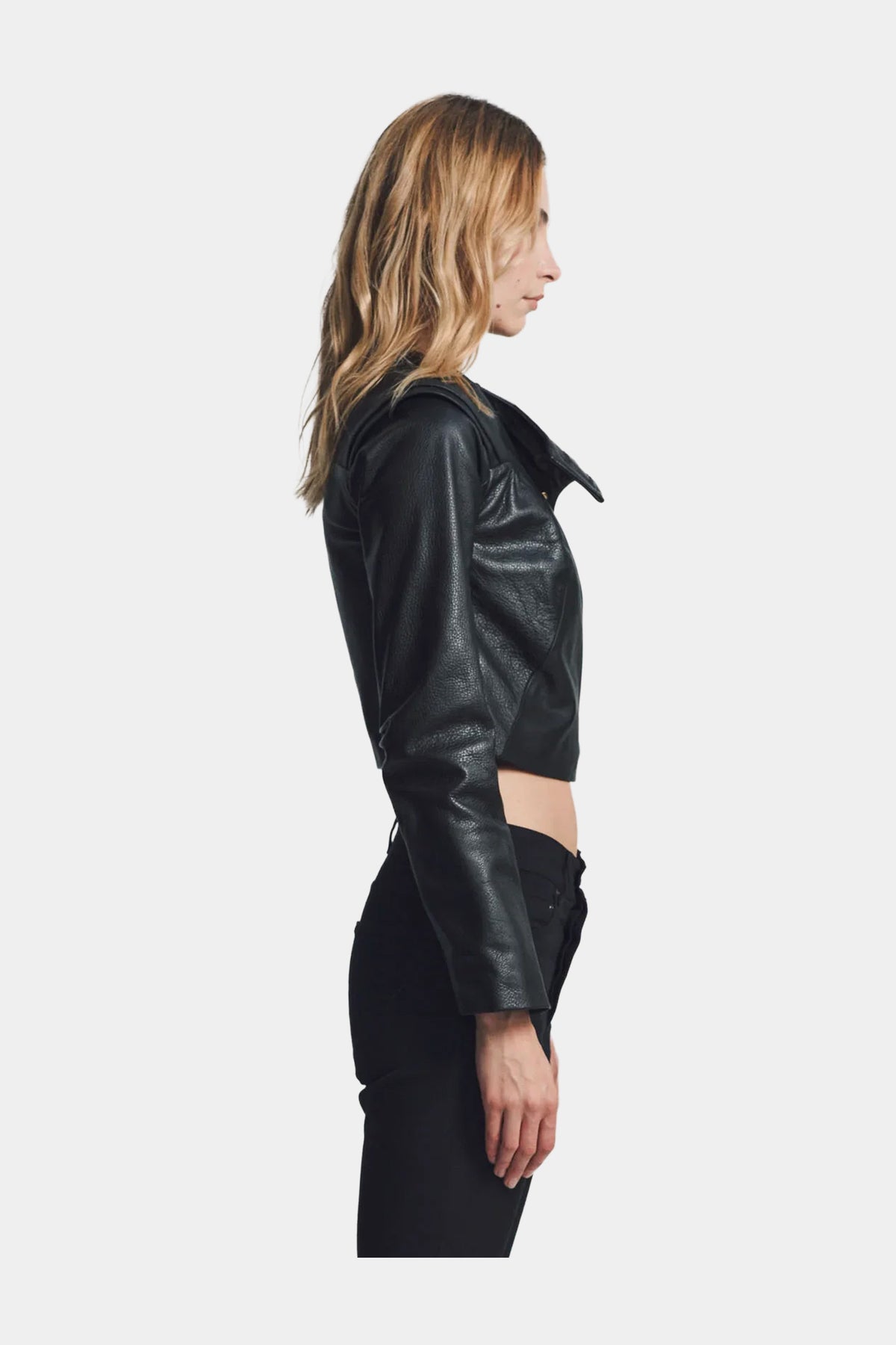 MYUS Salle D'Armes Jacket on body side in Italian lambskin leather available at Maxfield Los Angeles
