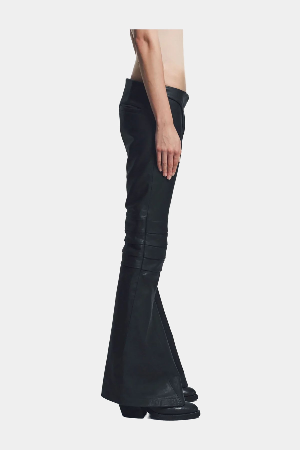 MYUS Salle D'Armes Pants on body side in Italian lambskin leather available at Maxfield Los Angeles