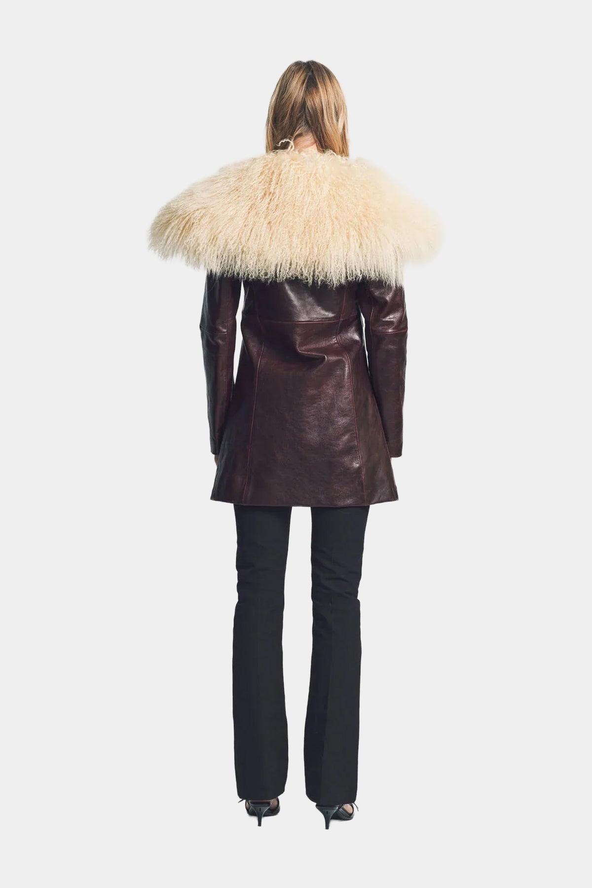 MYUS Wycliffe Coat on body back in Italian lambskin leather available at Maxfield Los Angeles