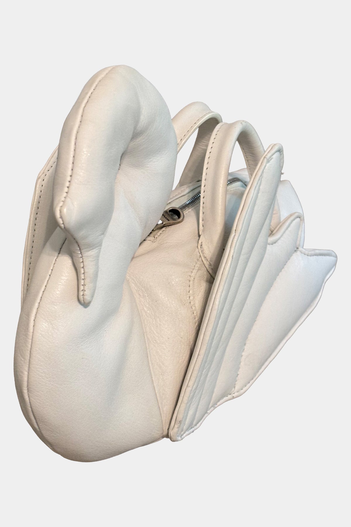 MYUS White Swan Handbag angle leather handmade in Italy