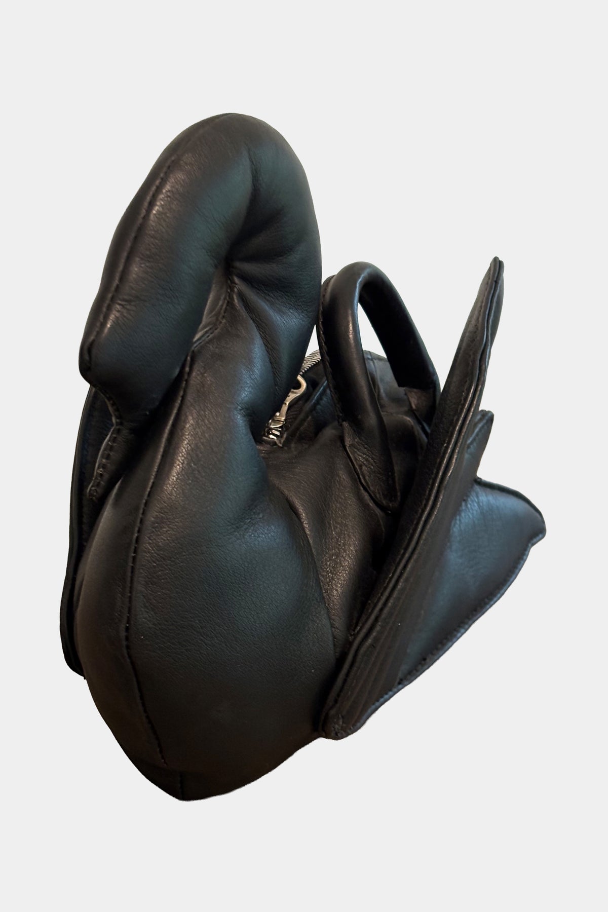 MYUS Black Swan Handbag angle leather handmade in Italy