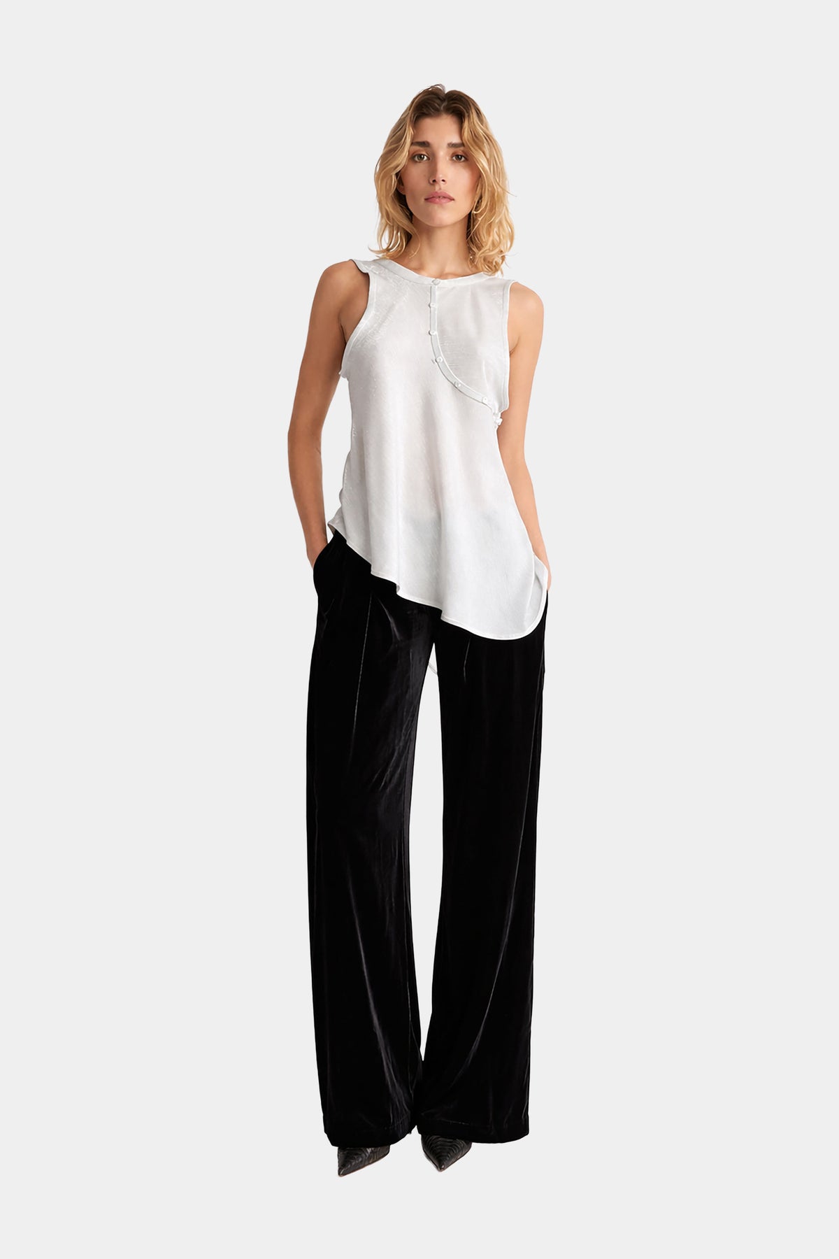 MYUS Vale Tank in silk cotton with draped asymmetric silhouette