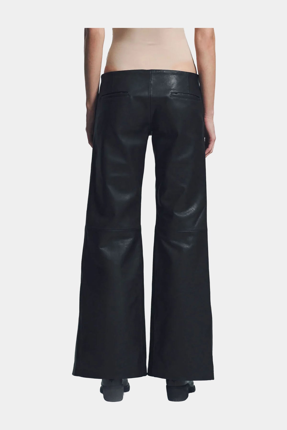 MYUS Bishop Trousers on body back in Italian lambskin leather available at Maxfield Los Angeles